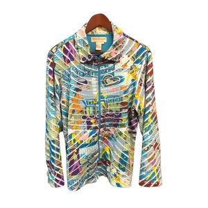 Norm Thompson Women’s Vintage Multi Color Front Zip Jacket “Quilted Look” Sz Lg